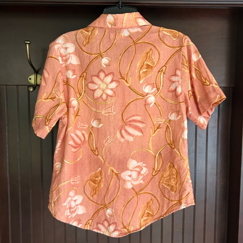 BEAU & RO Hand Printed Botanical Cabana Shirt Artisan Resort Indie Boho Beach S - Picture 9 of 11